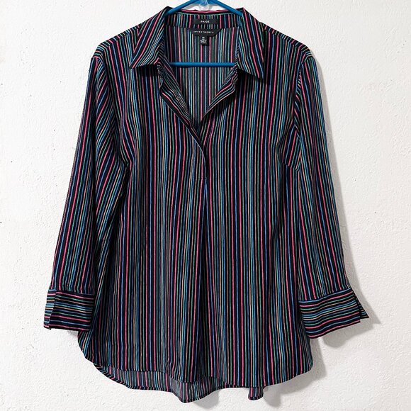 Investments Paige Striped Collared Blouse Size Medium - Picture 1 of 6